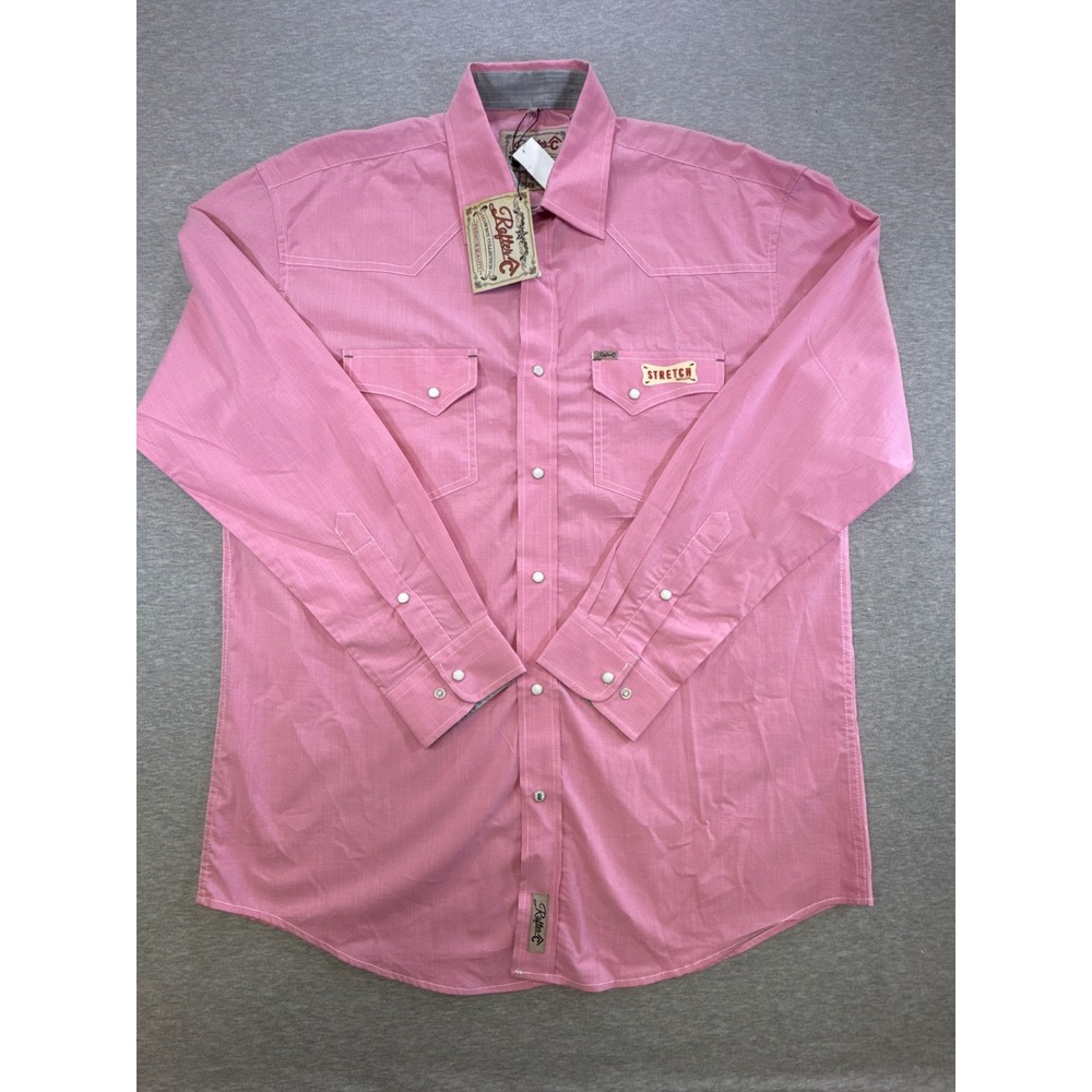 Rafter C Cowboy Collection Mens Pink ProFlex45 Stretch Western Snap Shirt L NWT